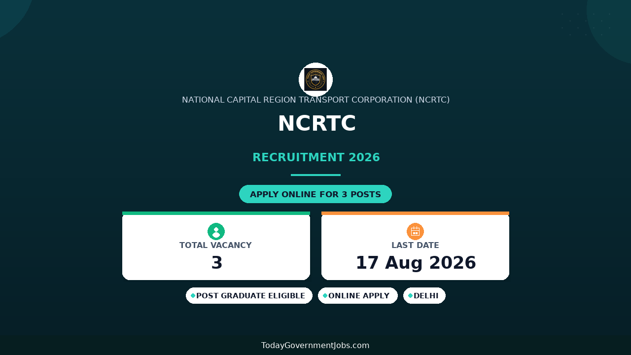 NCRTC Recruitment 2026 - Apply Online for Senior Deputy General Manager and Assistant Manager Posts