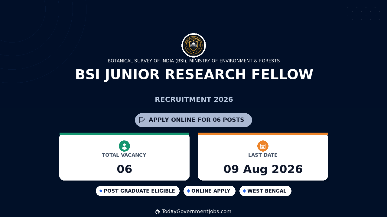 BSI Junior Research Fellow Recruitment 2026 - Apply Online