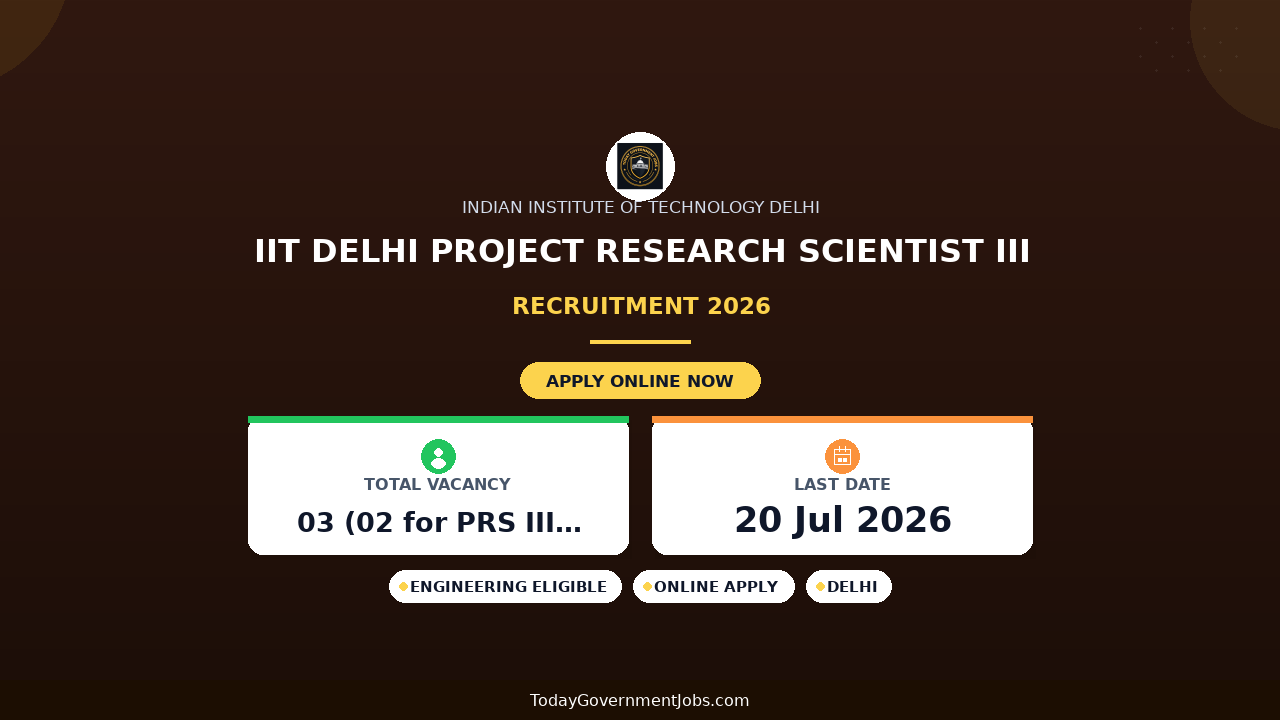 IIT Delhi Project Research Scientist III Recruitment 2026 - Apply Online