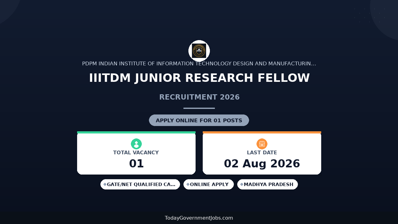 IIITDM Junior Research Fellow Recruitment 2026 - Apply Online