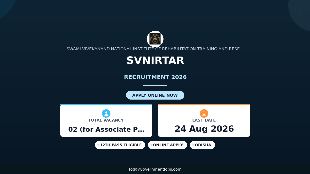 SVNIRTAR Recruitment 2026 - Apply Online for 11 Assistant, Assistant Professor and More Posts