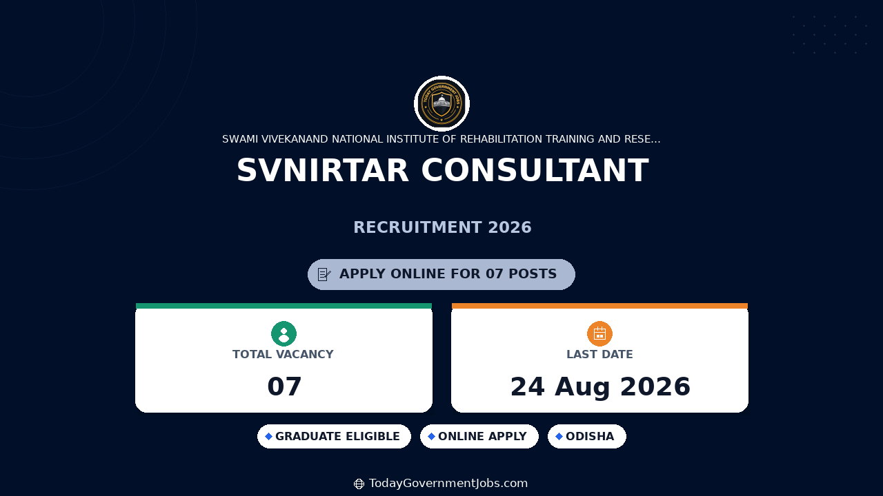 SVNIRTAR Consultant Recruitment 2026 - Apply Online
