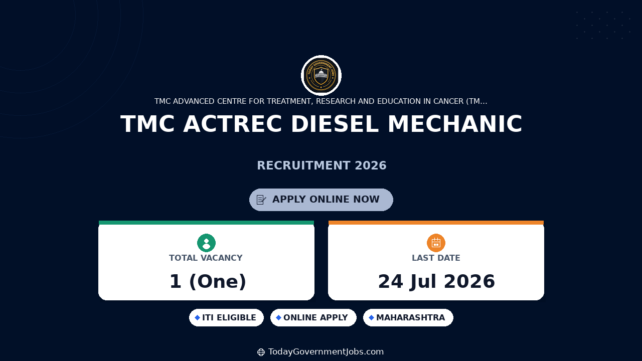 TMC ACTREC Diesel Mechanic Recruitment 2026 Walkin