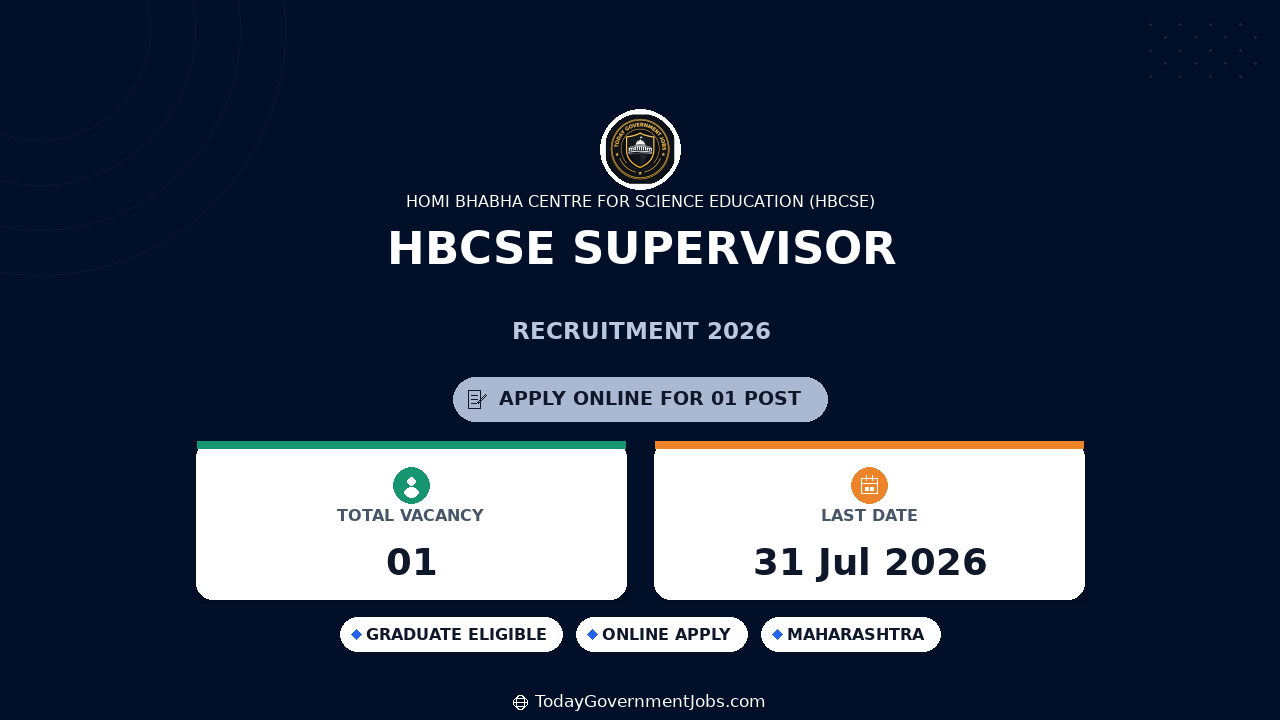 HBCSE Supervisor Recruitment 2026 - Apply Online