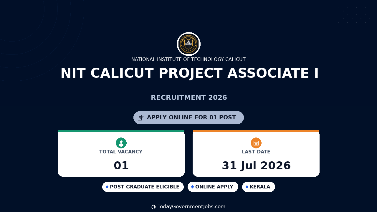 NIT Calicut Project Associate I Recruitment 2026 - Apply Online