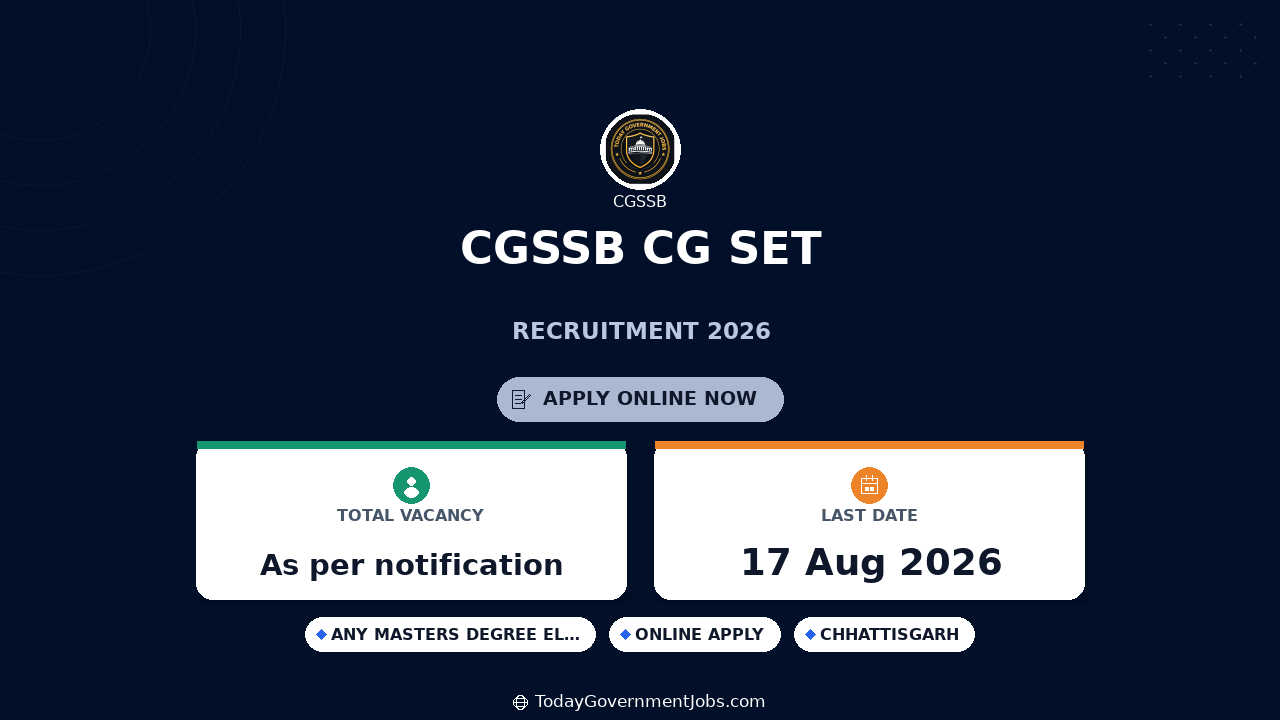 CGSSB CG SET 2026 Recruitment – Apply Online