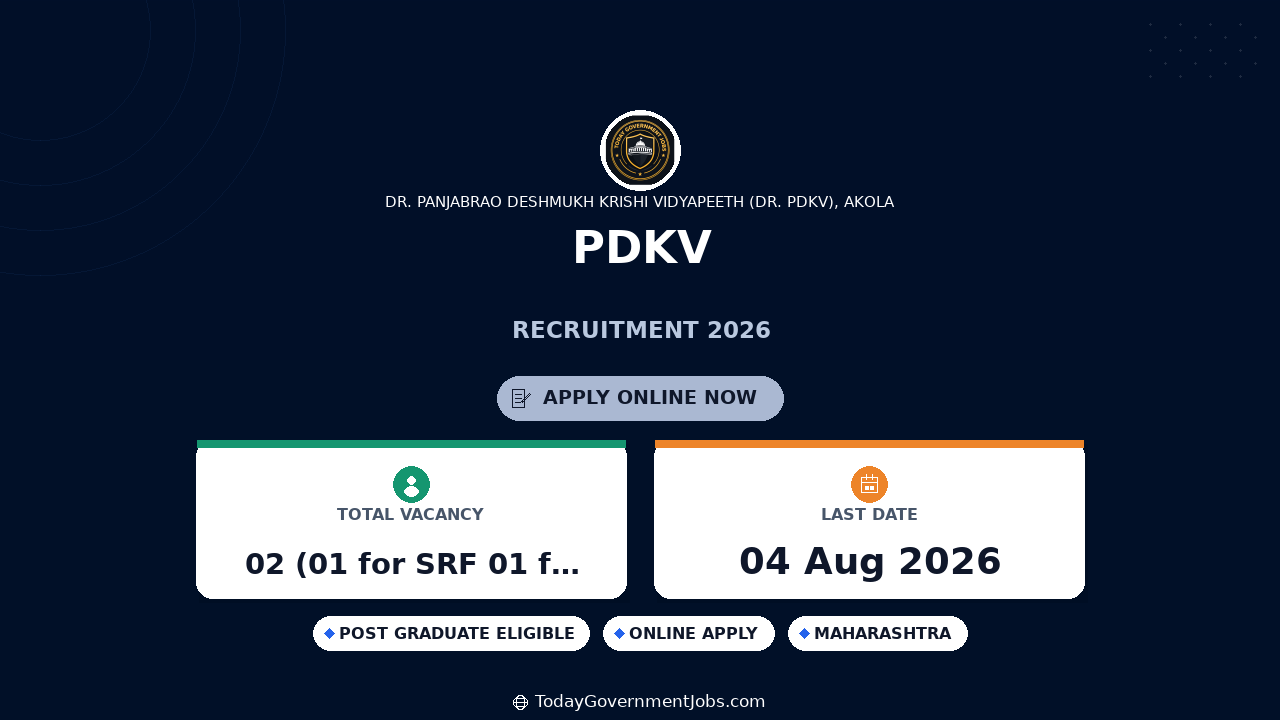 PDKV Recruitment 2026 - SRF & Skilled Helper Walk-in