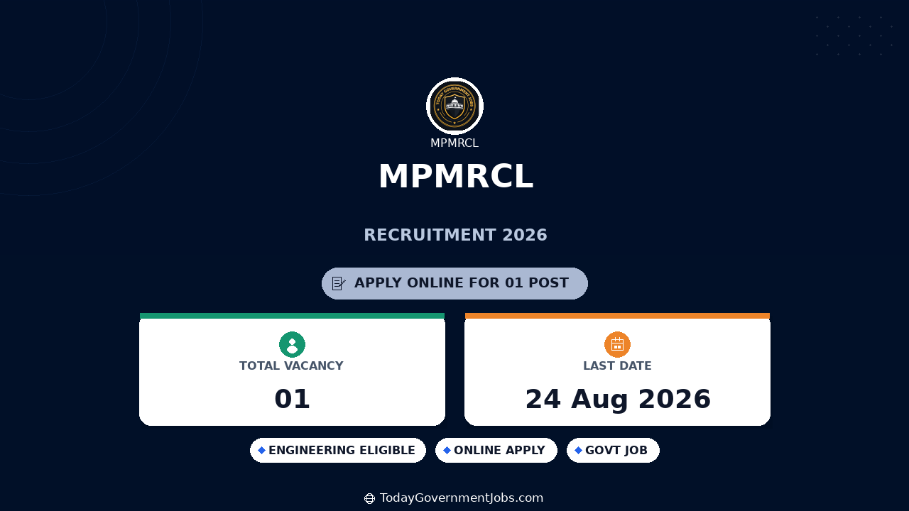 MPMRCL Recruitment 2026 - GM/AGM Civil Apply Offline