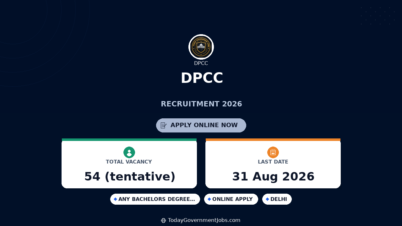 DPCC Recruitment 2026 - Apply Online for 54 Legal Assistant, Scientist and More Posts
