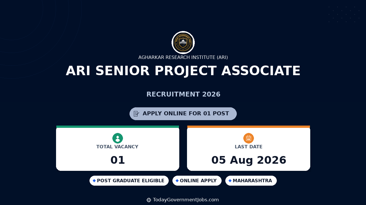 ARI Senior Project Associate Recruitment 2026 - Apply Online