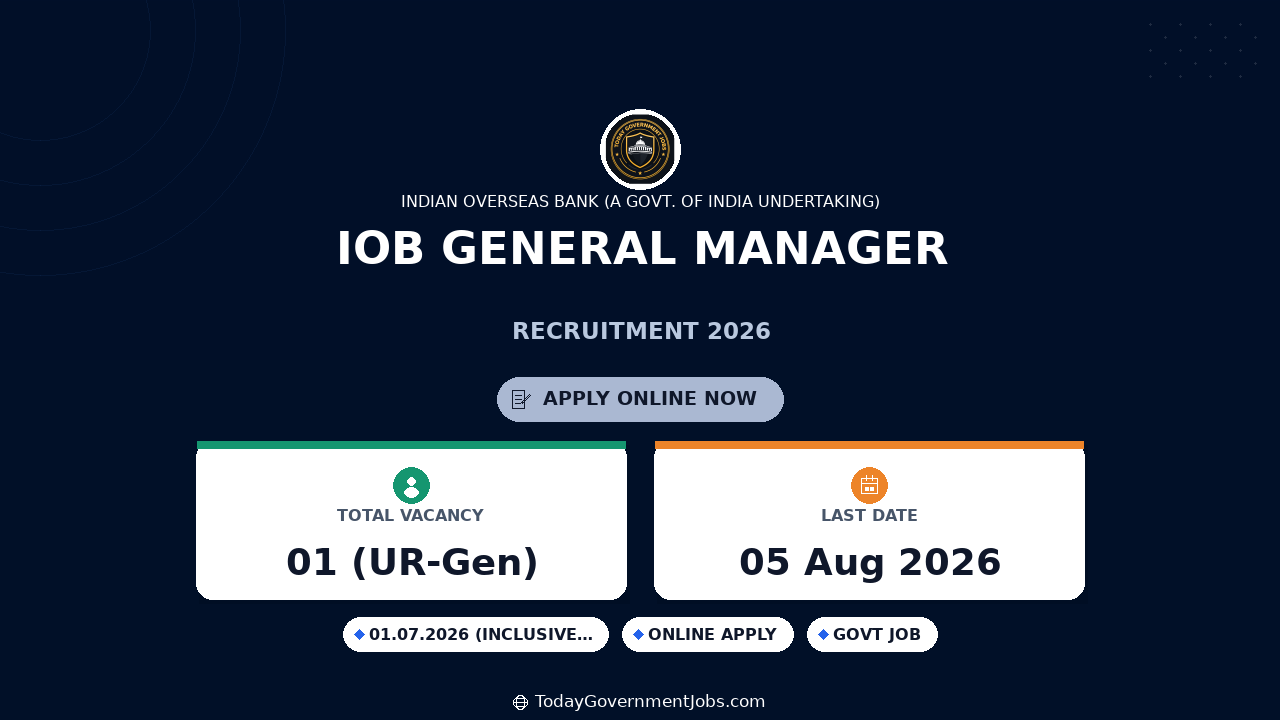 IOB General Manager Recruitment 2026 - Apply Online