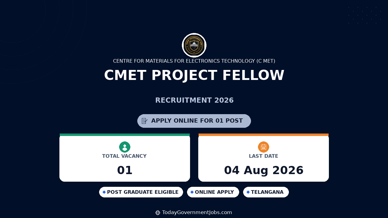 CMET Project Fellow Recruitment 2026 - Walkin