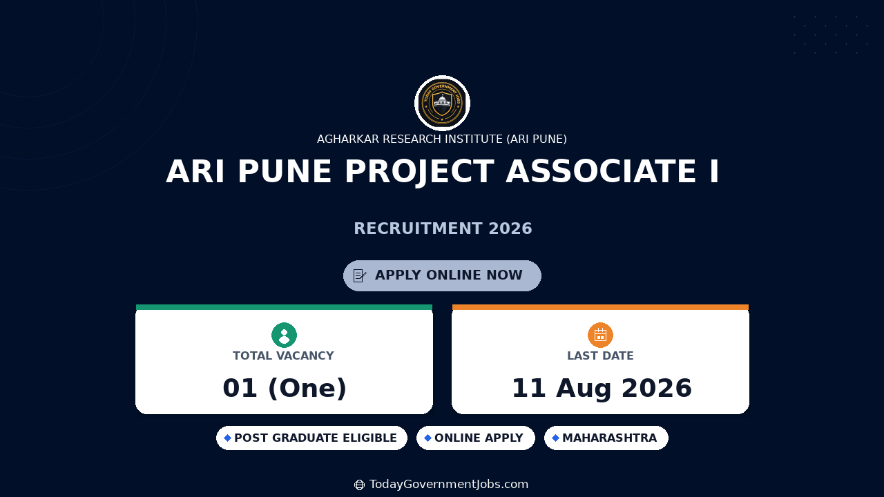 ARI Pune Project Associate I Recruitment 2026 - Apply Online