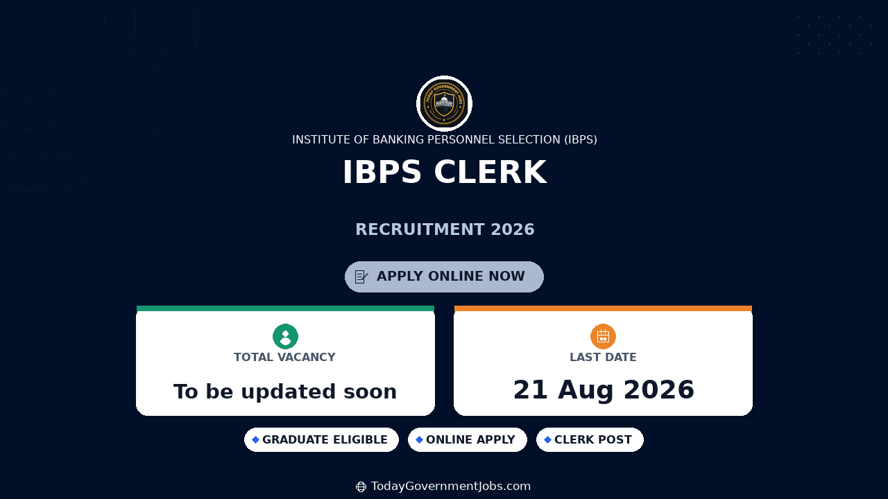IBPS Clerk Notification 2026 (CRP CSA-XVI) Short Notice Out, Apply Online from August 1