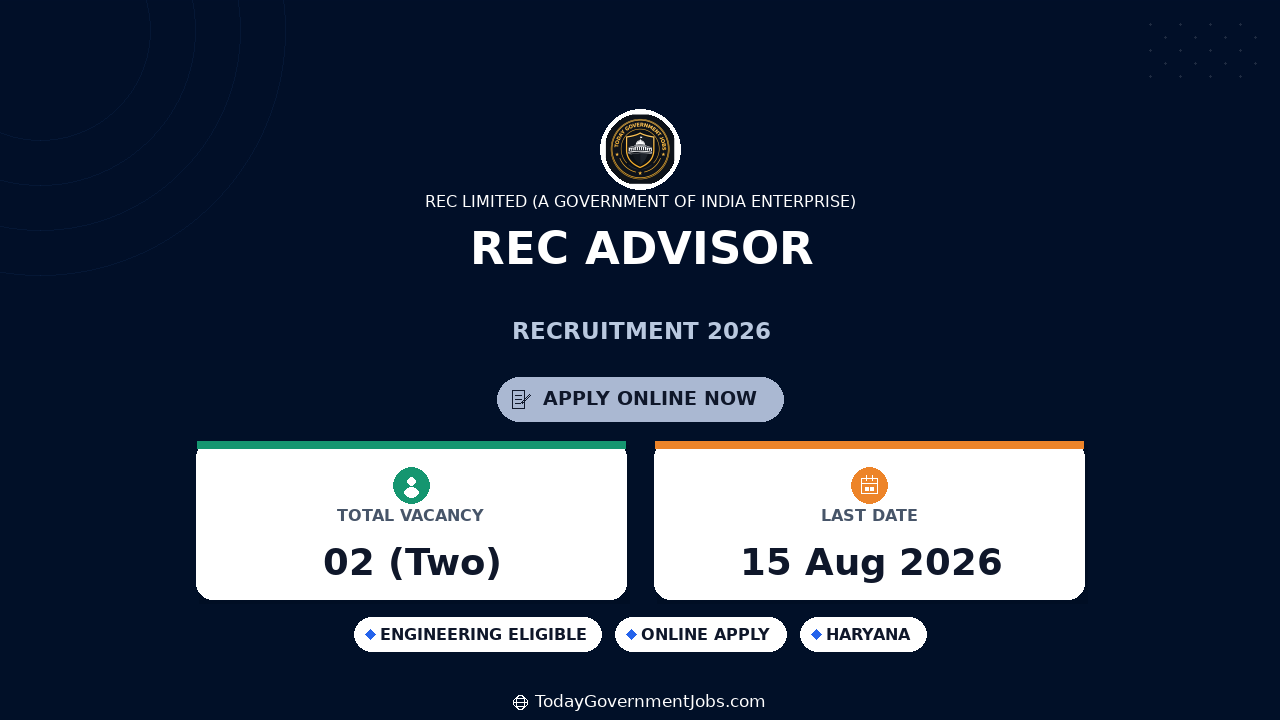 REC Advisor Recruitment 2026 Apply Online