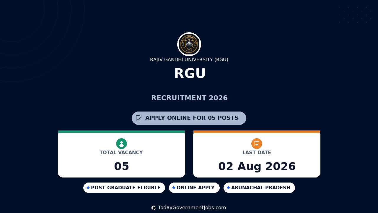 RGU Recruitment 2026 - Apply Online for Registrar, Finance Officer