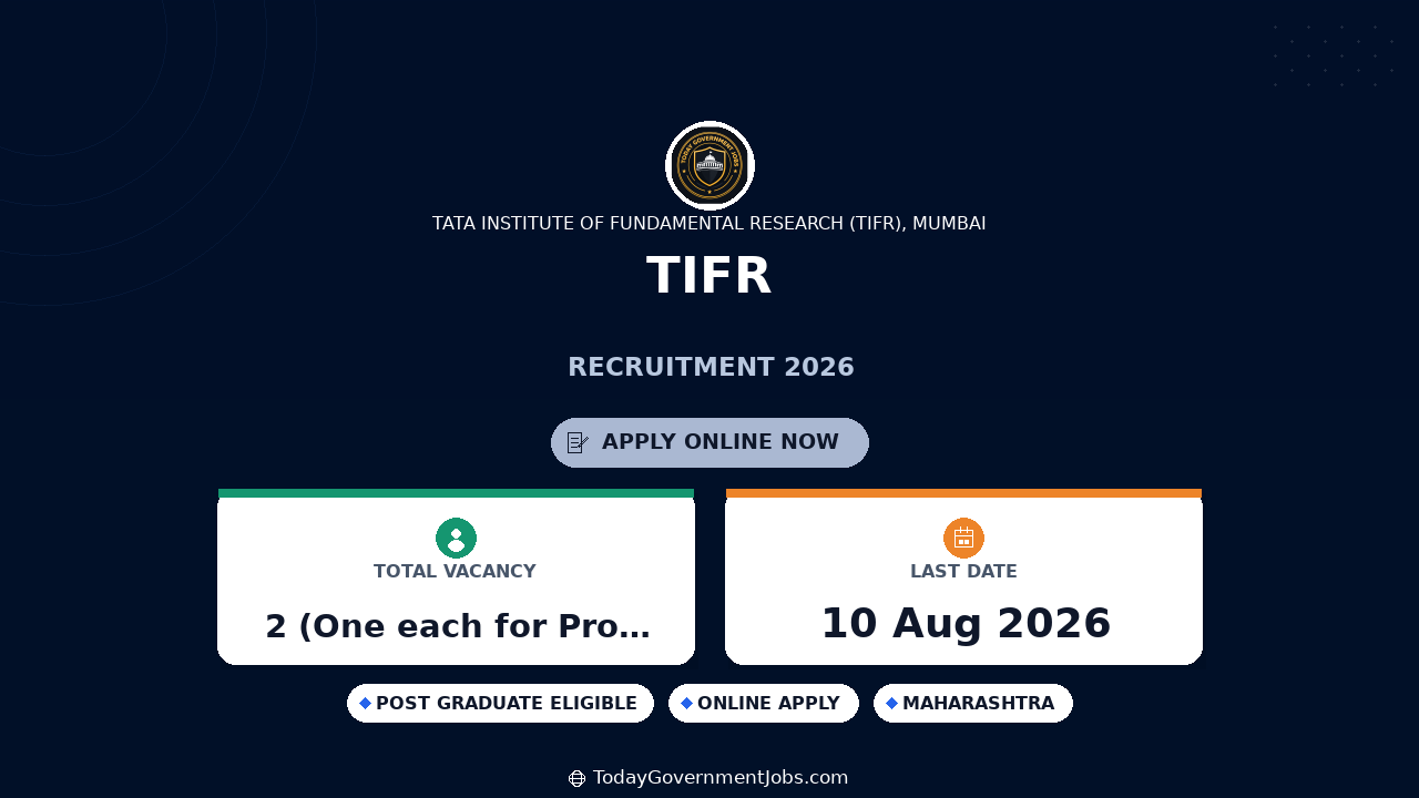 TIFR Recruitment 2026 - Project Associate, Assistant Apply