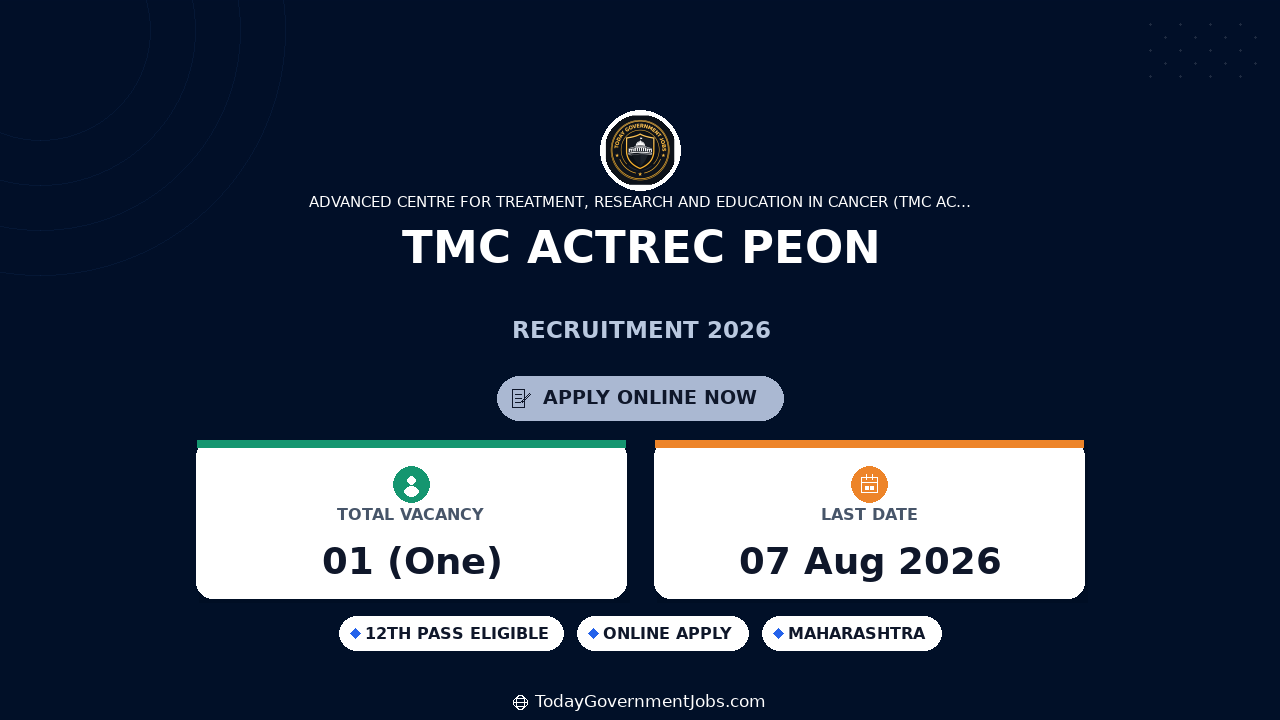 TMC ACTREC Peon Recruitment 2026 - Walkin