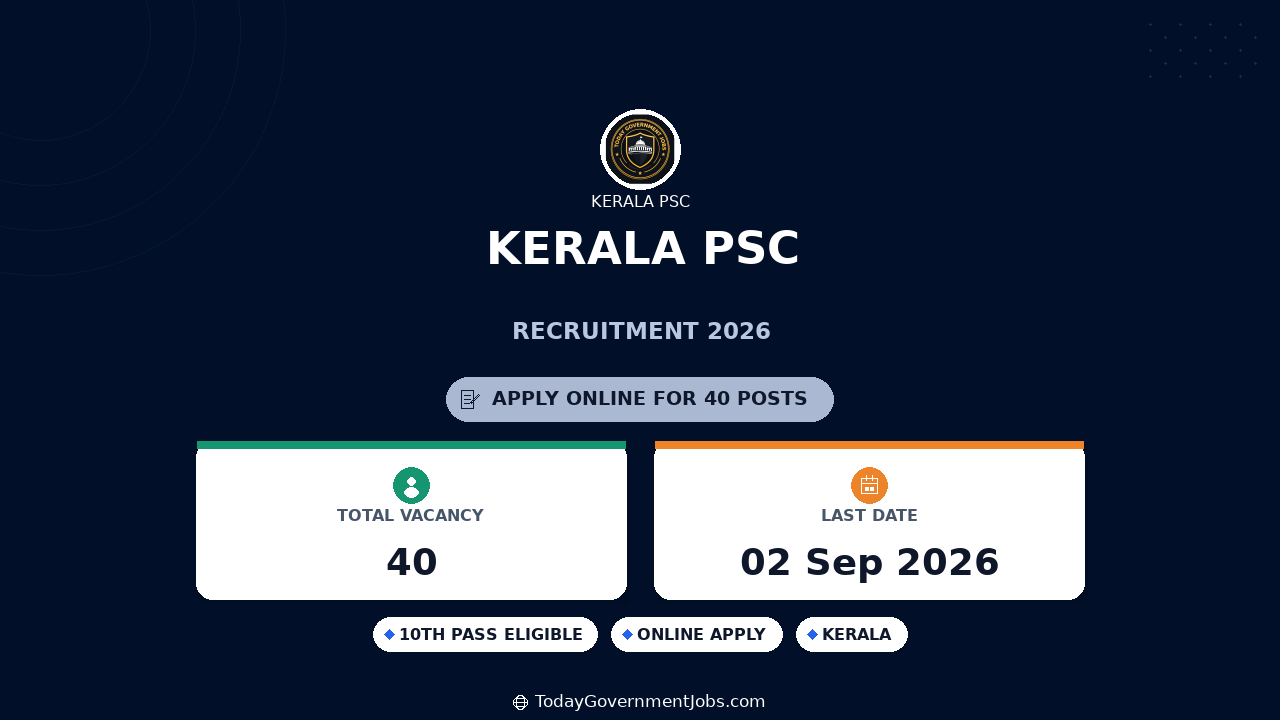 Kerala PSC Recruitment 2026 for Junior Clerk, Engineer
