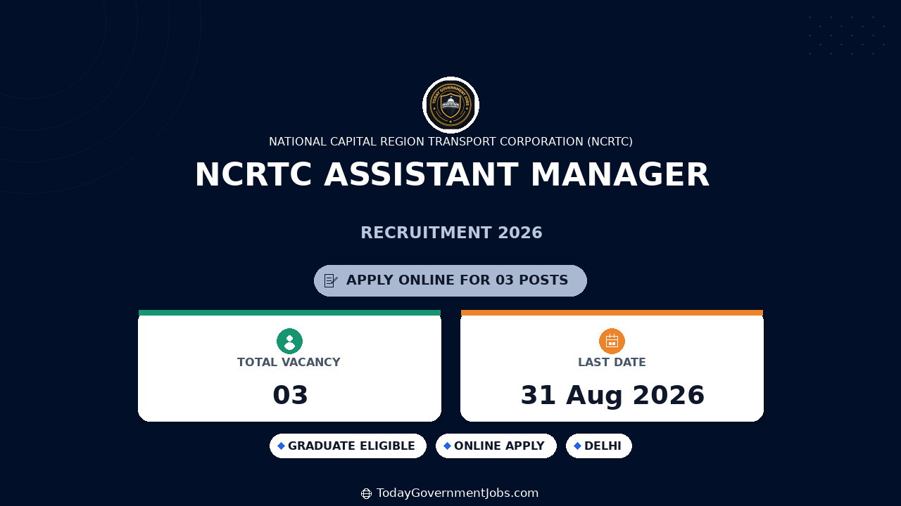 NCRTC Assistant Manager Recruitment 2026 Apply Online