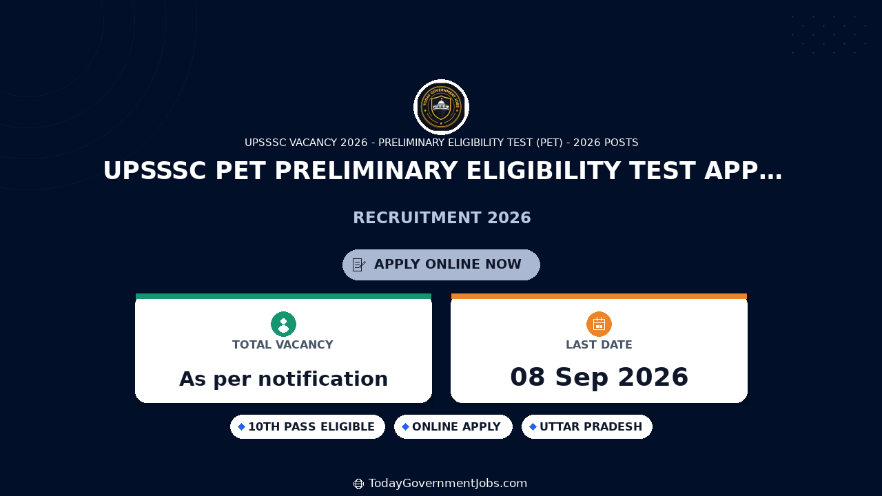 UPSSSC PET 2026 Preliminary Eligibility Test Apply Online