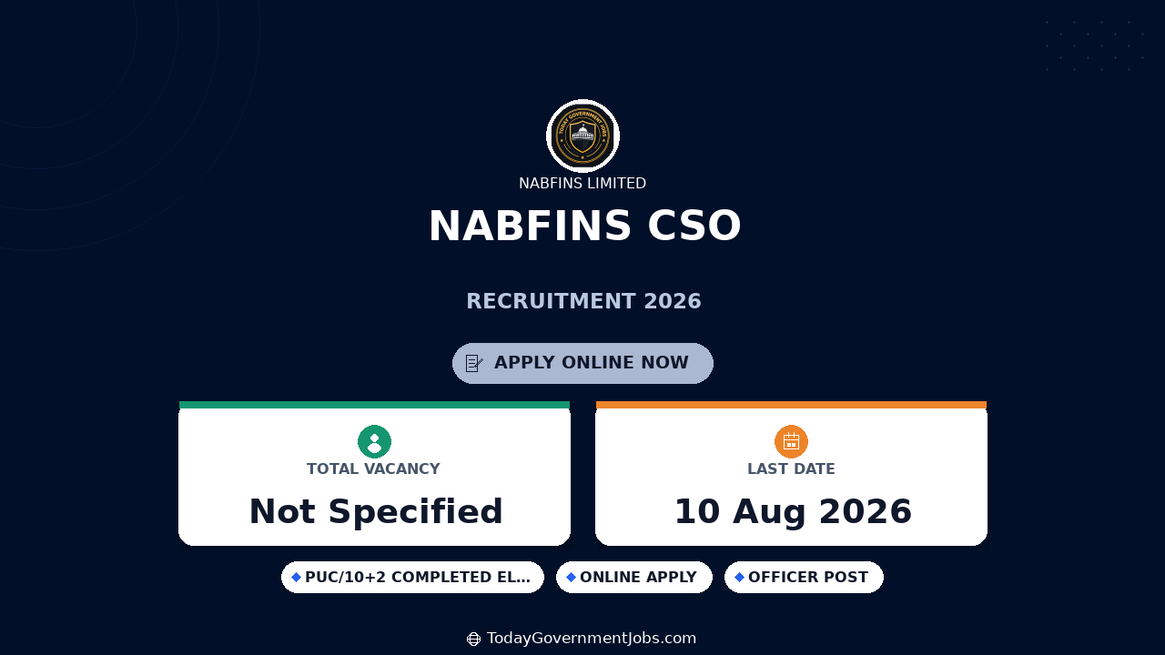NABFINS CSO Recruitment 2026 - Customer Service Officer