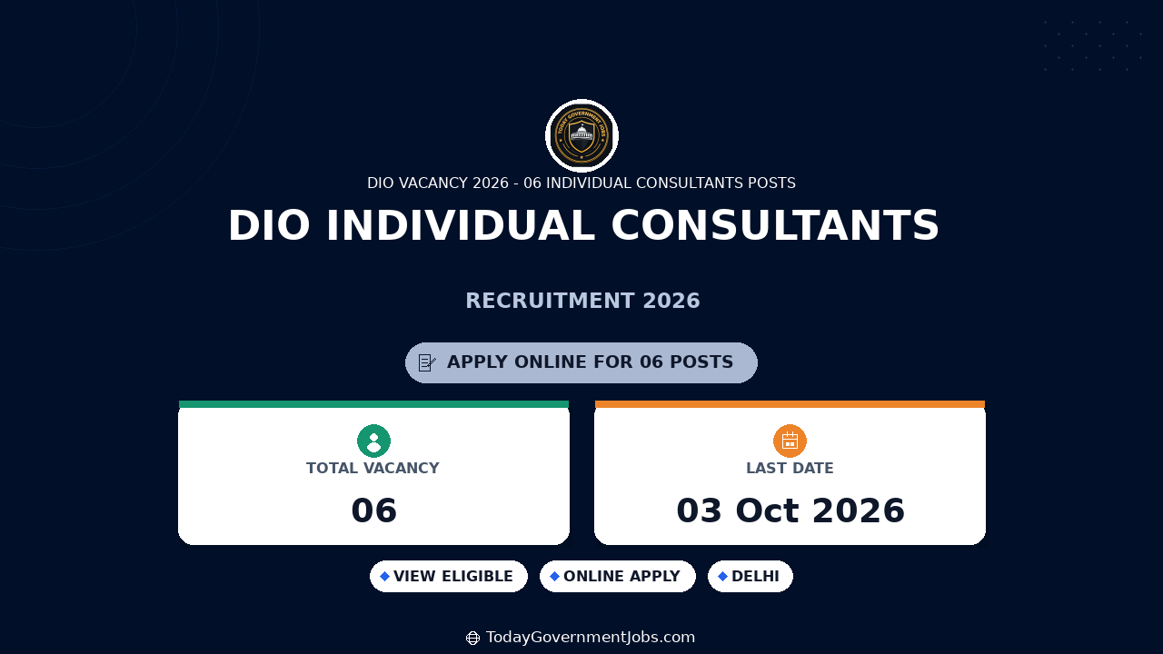 DIO Individual Consultants Recruitment 2026 - 06 Posts
