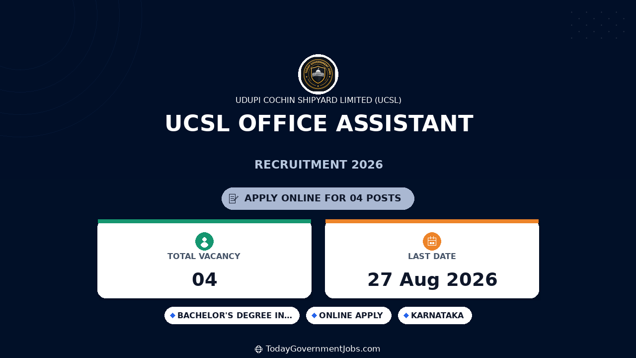 UCSL Office Assistant Recruitment 2026 - Apply Online