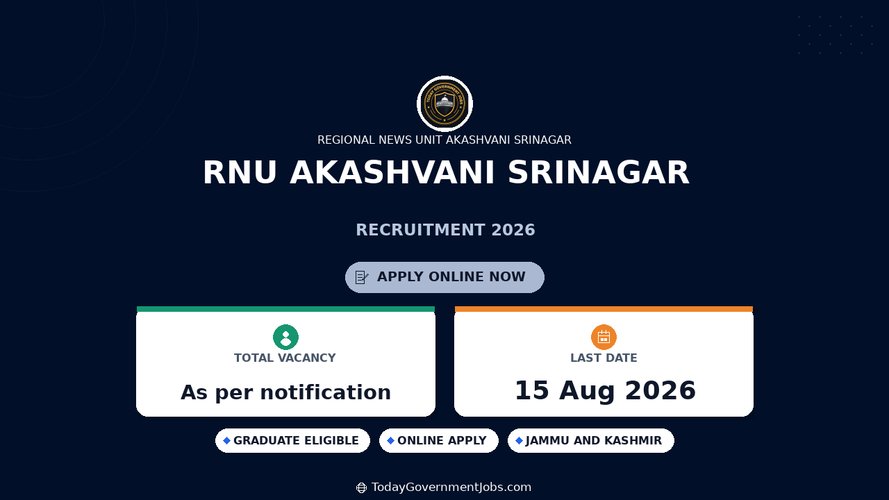 RNU Akashvani Srinagar Recruitment 2026 - Apply Offline
