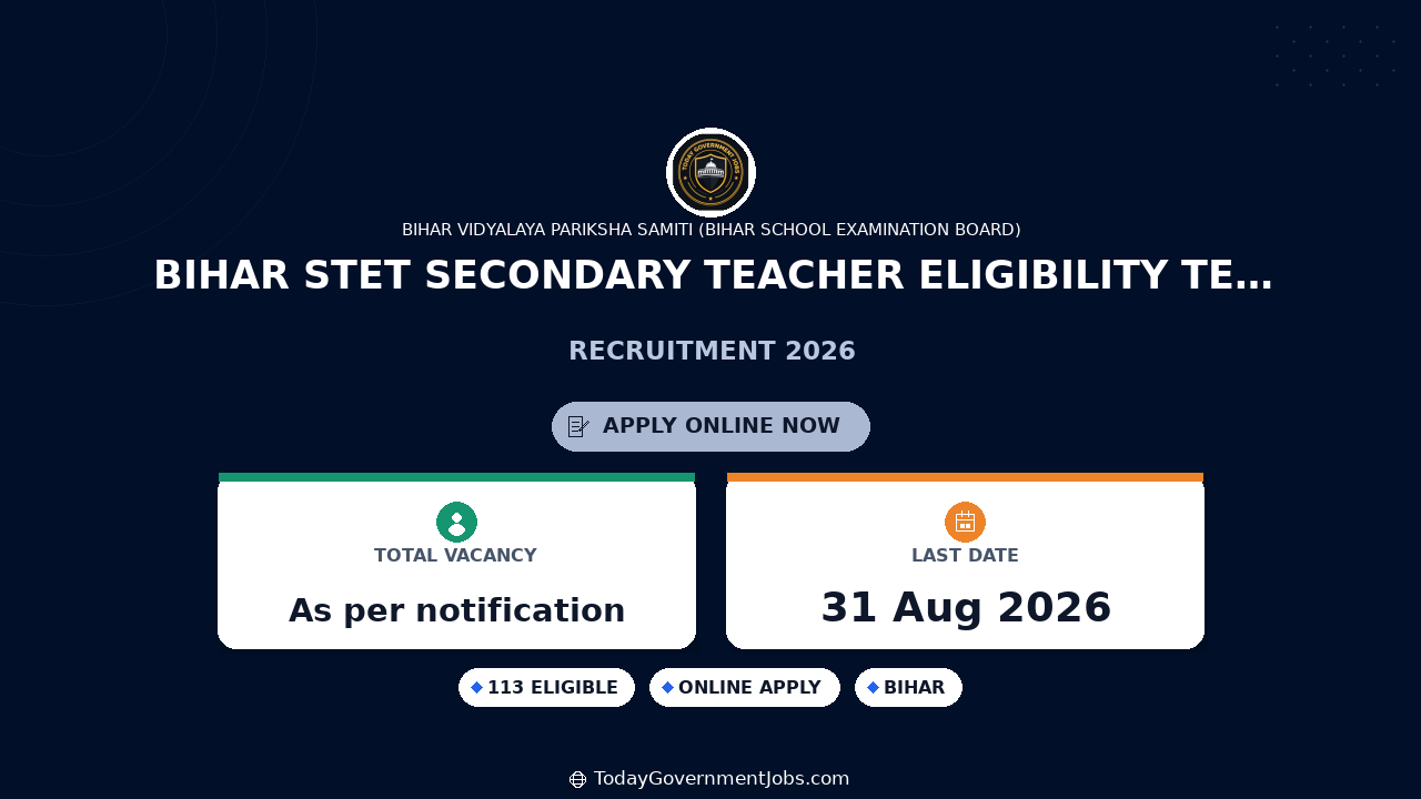 Bihar STET 2026 Secondary Teacher Eligibility Test Recruitment