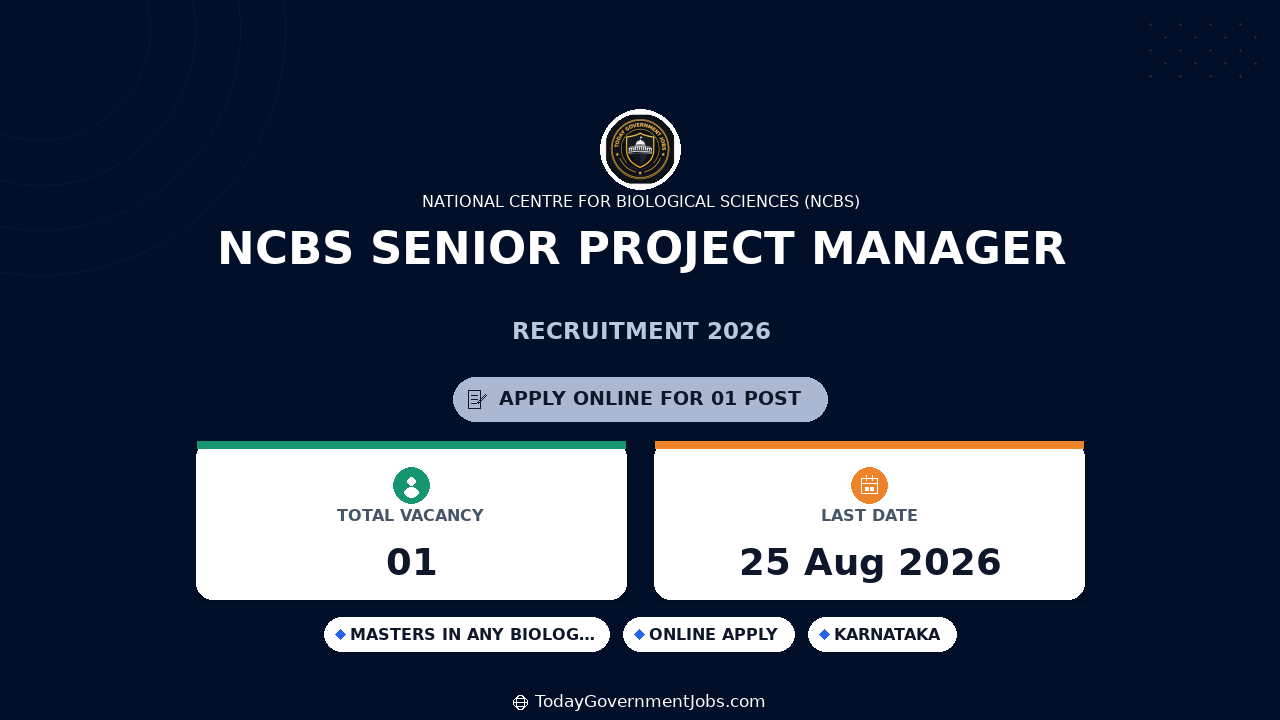 NCBS Senior Project Manager Recruitment 2026 Apply Online
