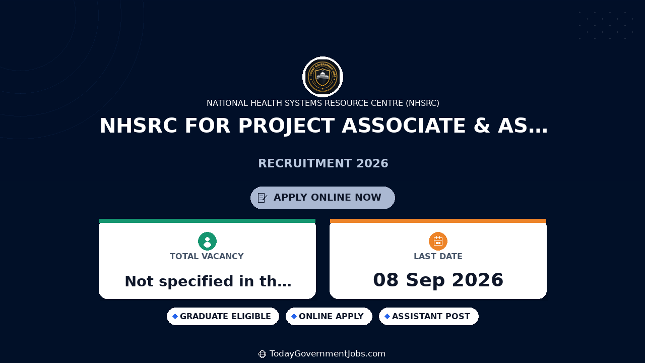 NHSRC Recruitment 2026 for Project Associate & Assistant