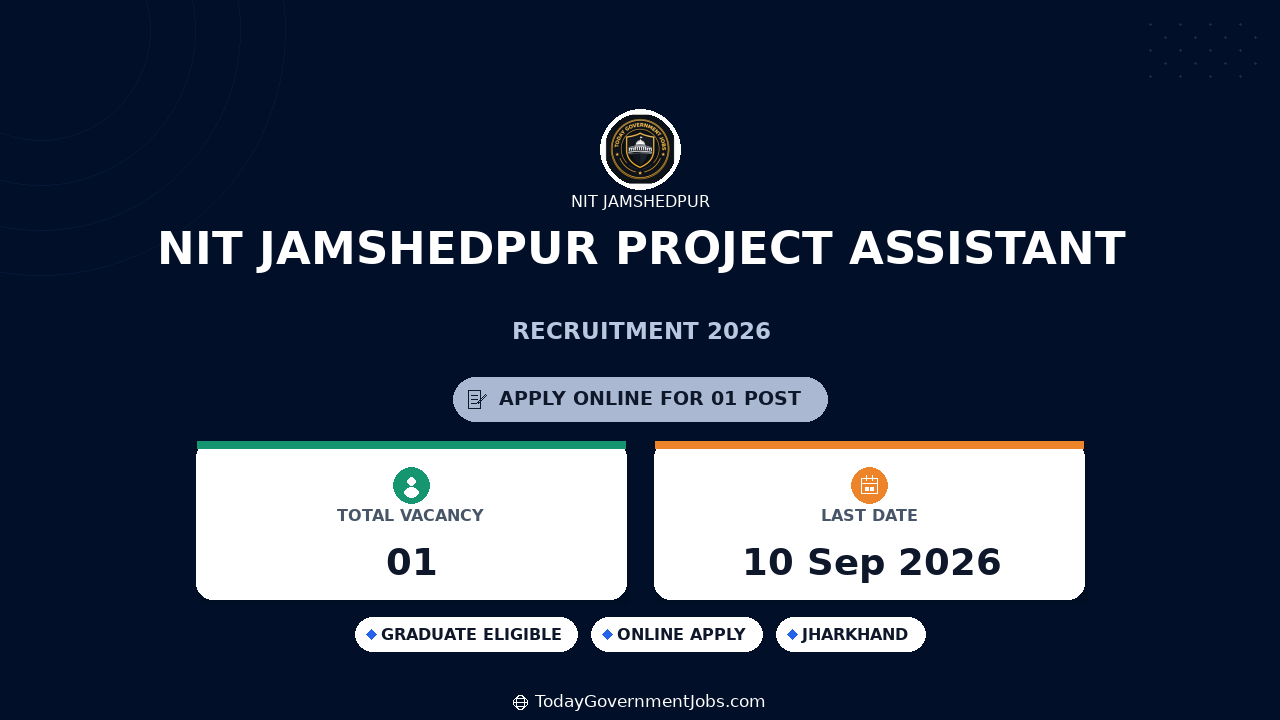 NIT Jamshedpur Project Assistant Recruitment 2026 | Apply