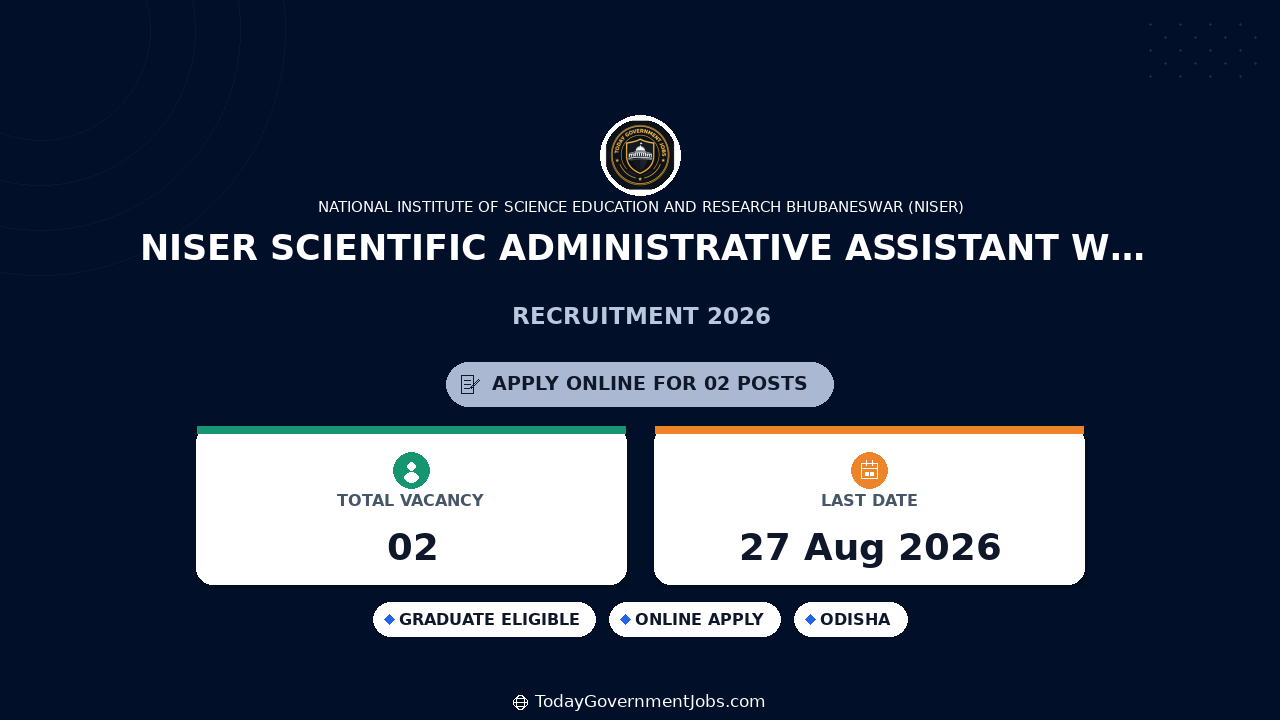 NISER Scientific Administrative Assistant Walk-in Interview 2026