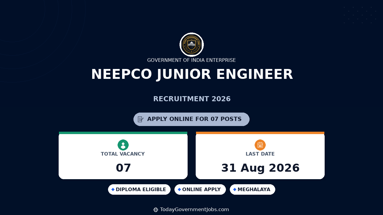 NEEPCO Junior Engineer Recruitment 2026 - Apply Online