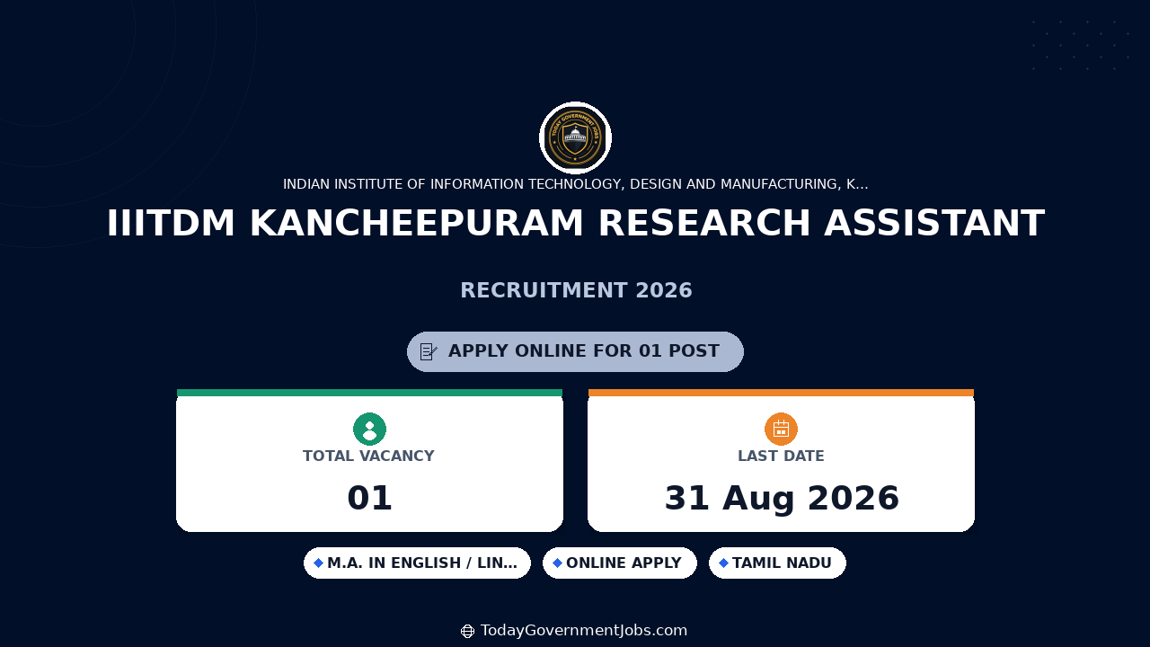 IIITDM Kancheepuram Research Assistant Recruitment 2026