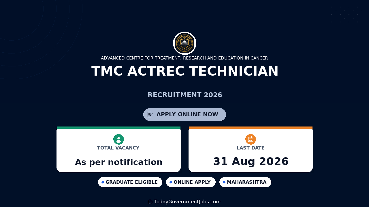 TMC ACTREC Technician Recruitment 2026 - Walk-in Interview