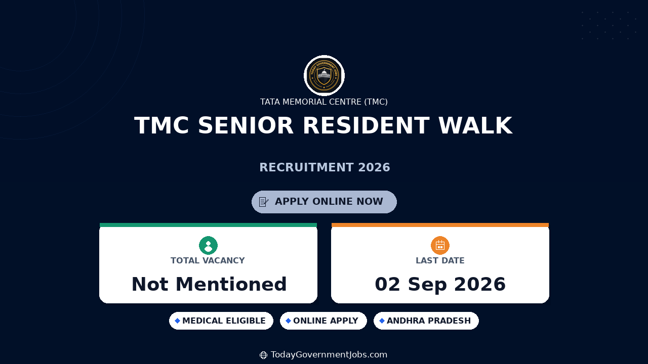 TMC Senior Resident Walk-in 2026 | Apply for Senior Resident