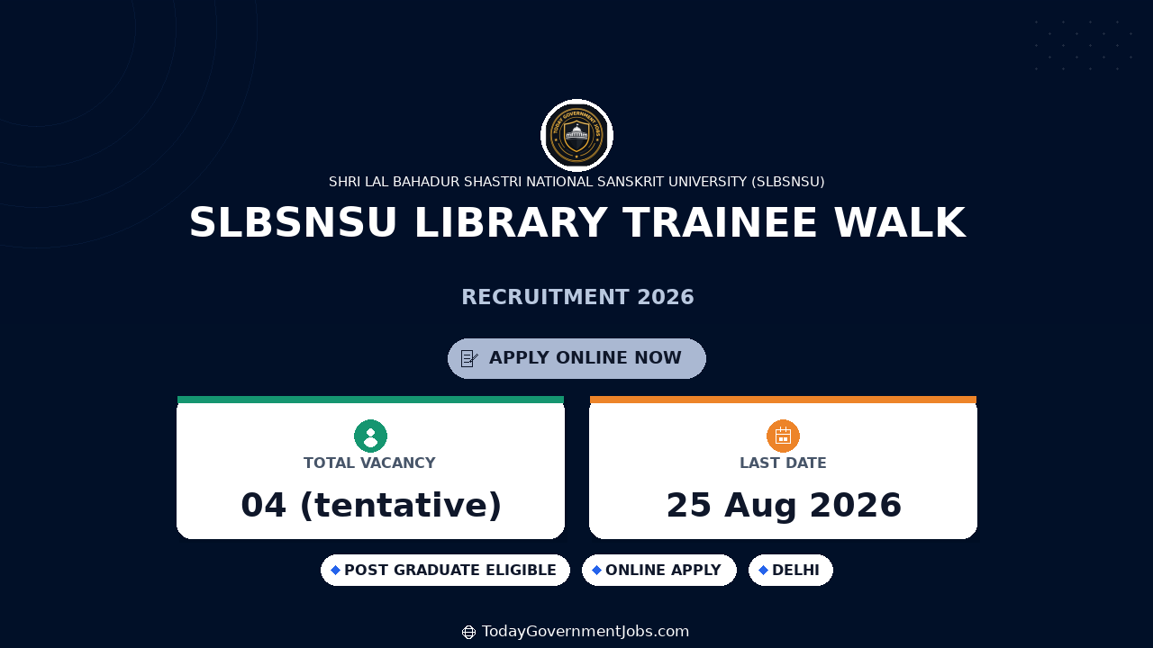 SLBSNSU Library Trainee Walk-in Interview 2026