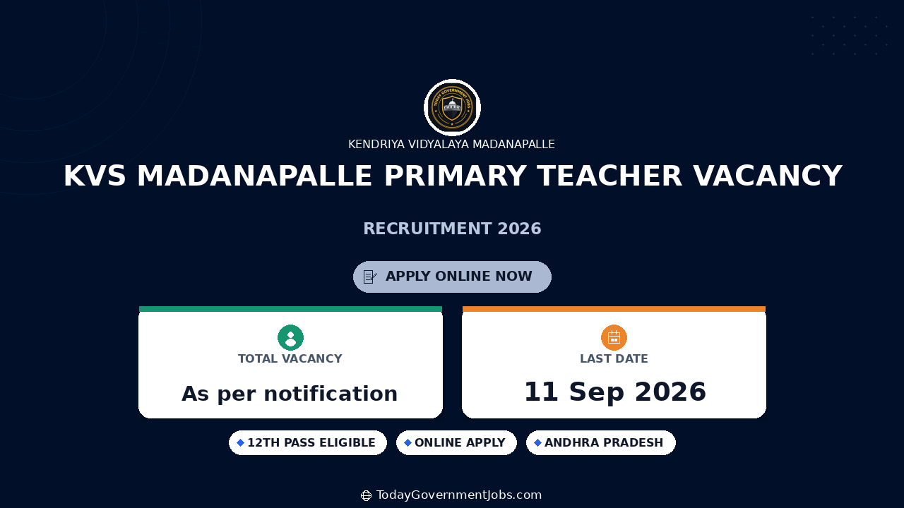 KVS Madanapalle Primary Teacher Vacancy 2026