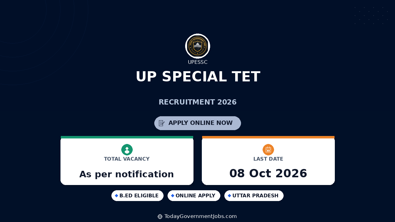 UP Special TET 2026 Notification: Apply Online