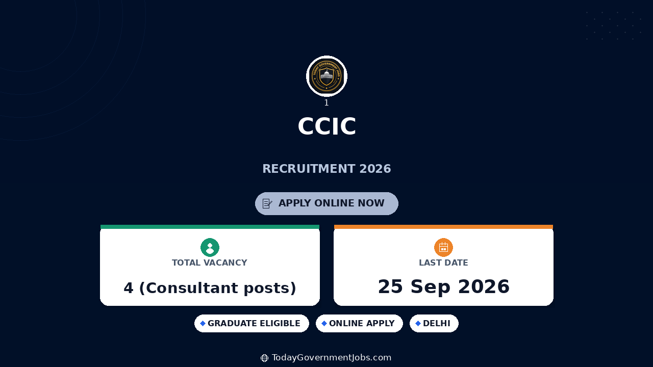 CCIC Recruitment 2026: Consultant Vacancies, Apply Offline