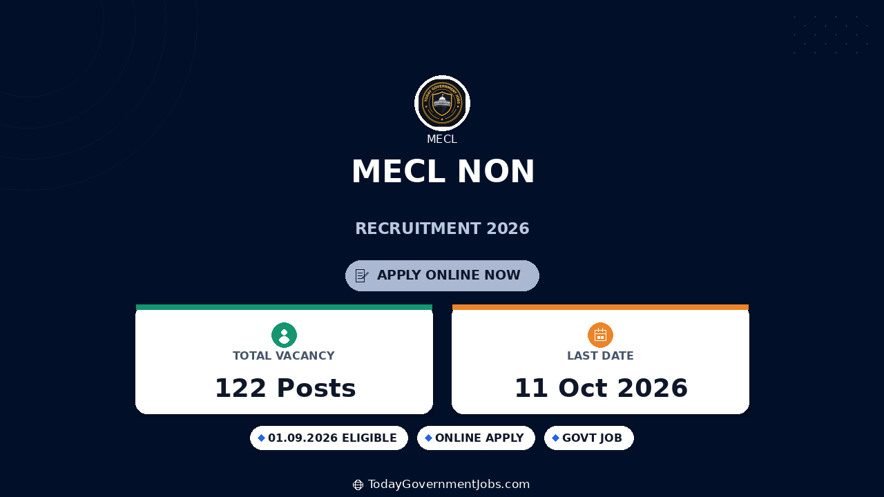 MECL Non-Executive Recruitment 2026: 122 Posts