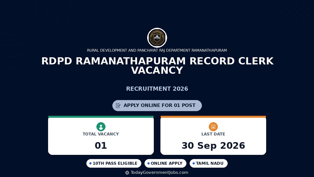 RDPD Ramanathapuram Record Clerk Vacancy 2026