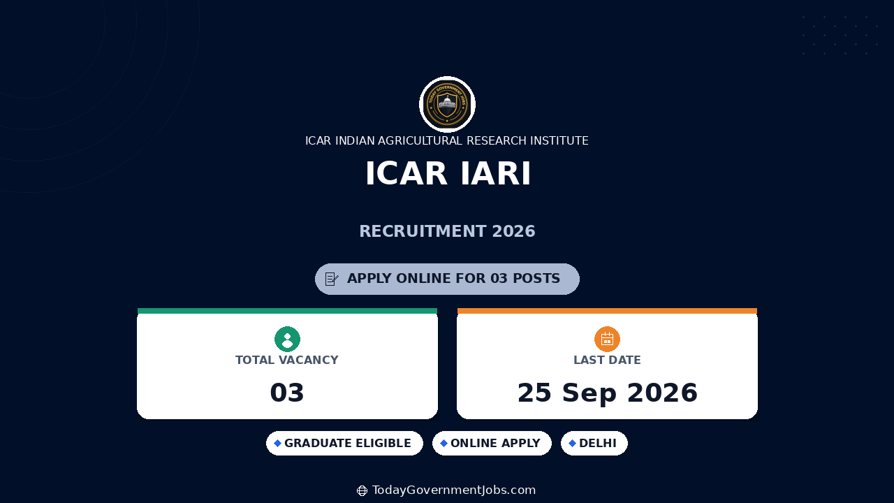 ICAR IARI Recruitment 2026: JRF, SRF, Field Assistant Jobs