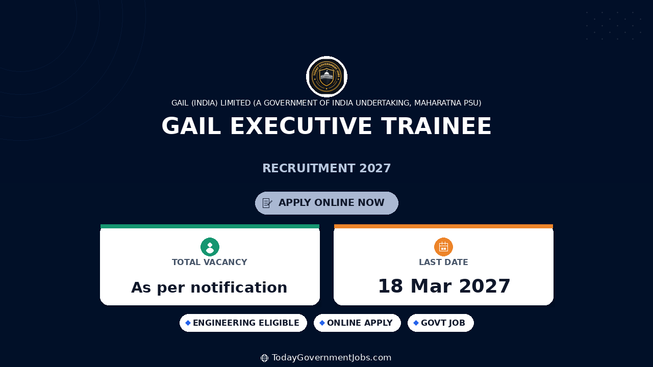 GAIL Executive Trainee Recruitment 2027