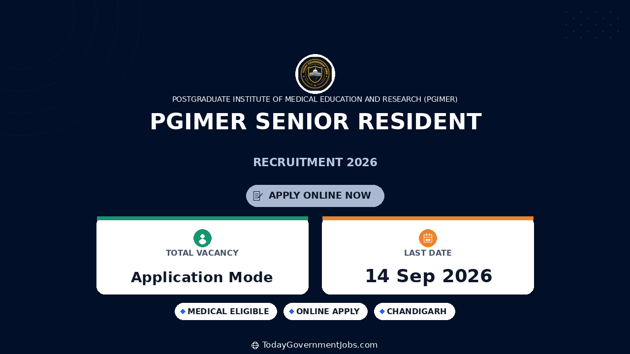 PGIMER Senior Resident Recruitment 2026: Apply Offline