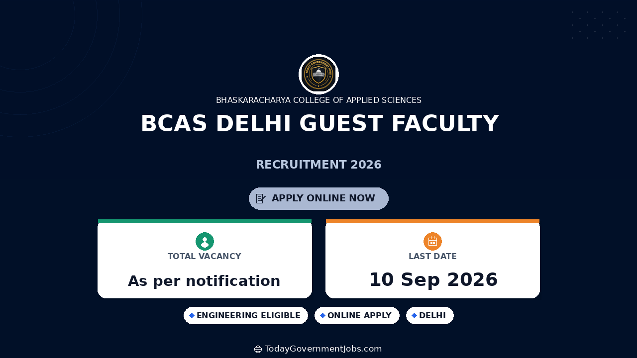 BCAS Delhi Guest Faculty Recruitment 2026: Walk-in