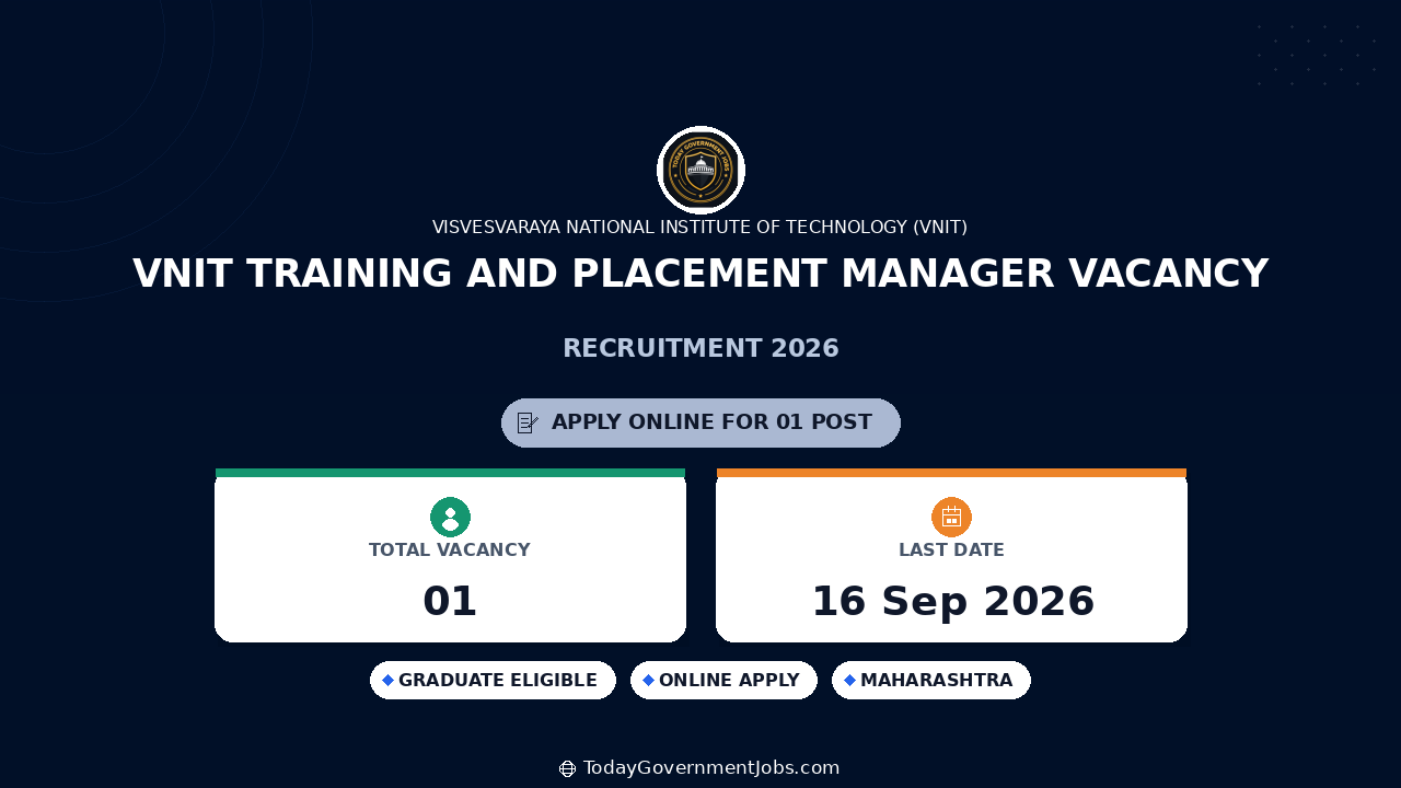 VNIT Training and Placement Manager Vacancy 2026