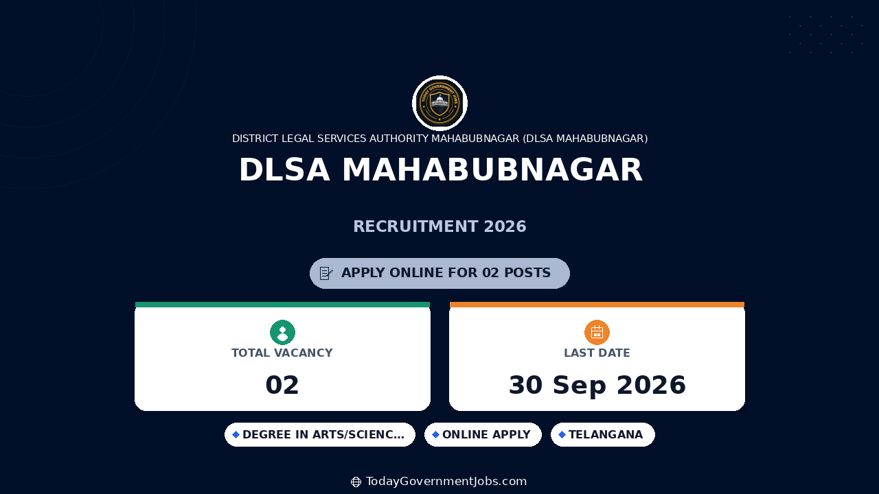 DLSA Mahabubnagar Recruitment 2026: Junior Assistant, Typist Jobs